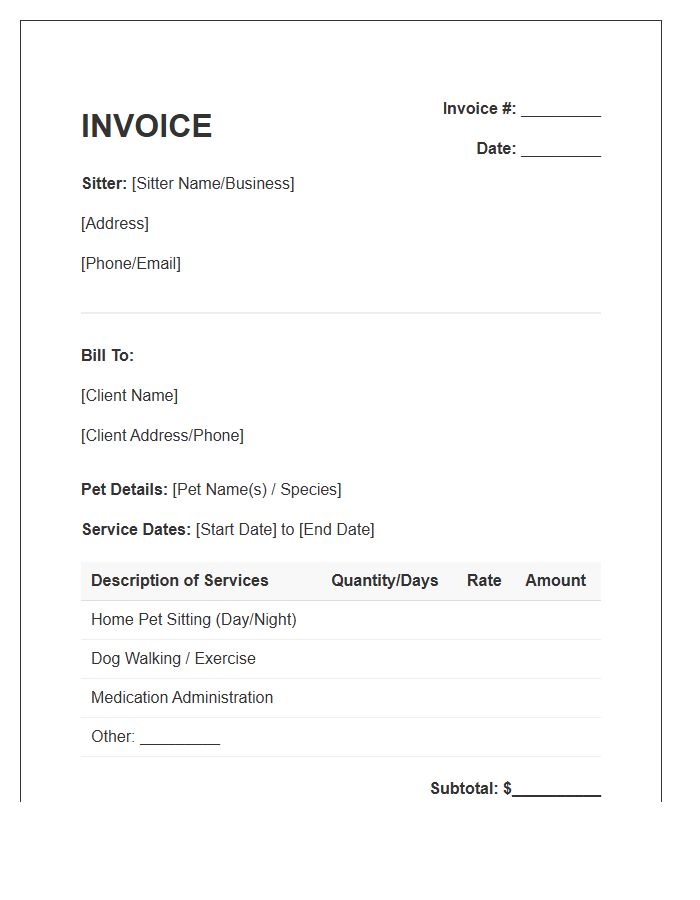 In Home Pet Sitting Invoice Template