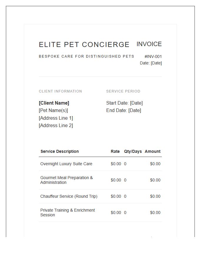 Luxury Pet Sitting Invoice Template