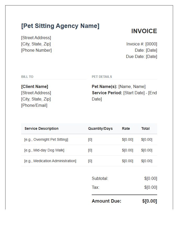 Pet Sitting Agency Billing Invoice Template
