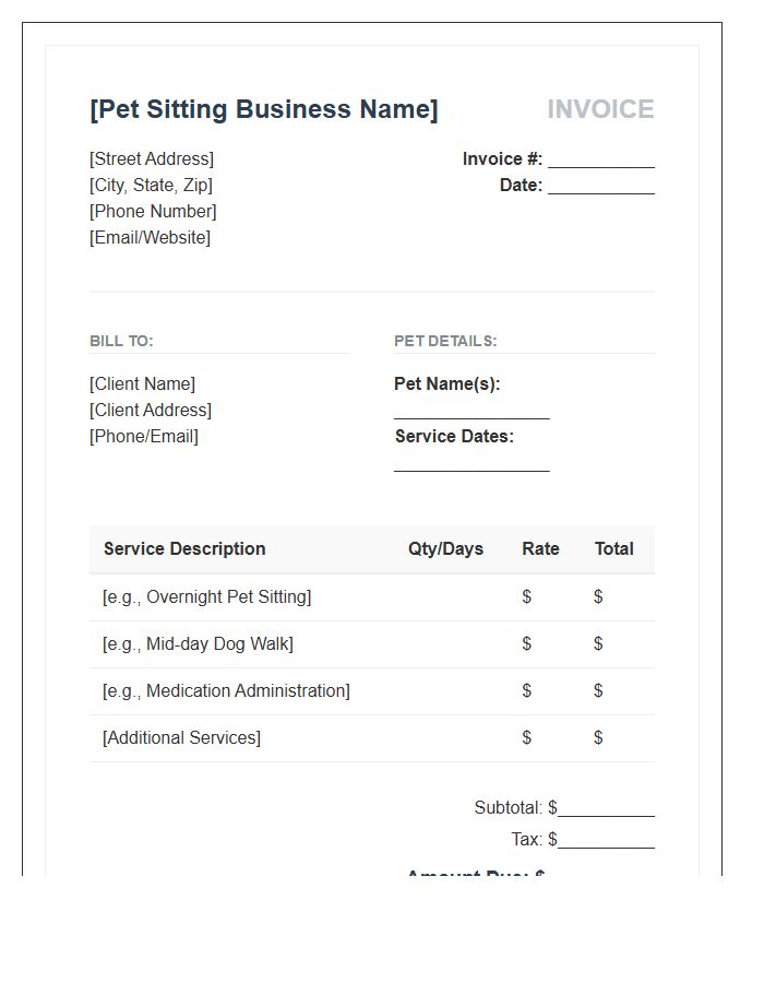 Pet Sitting Business Invoice Template
