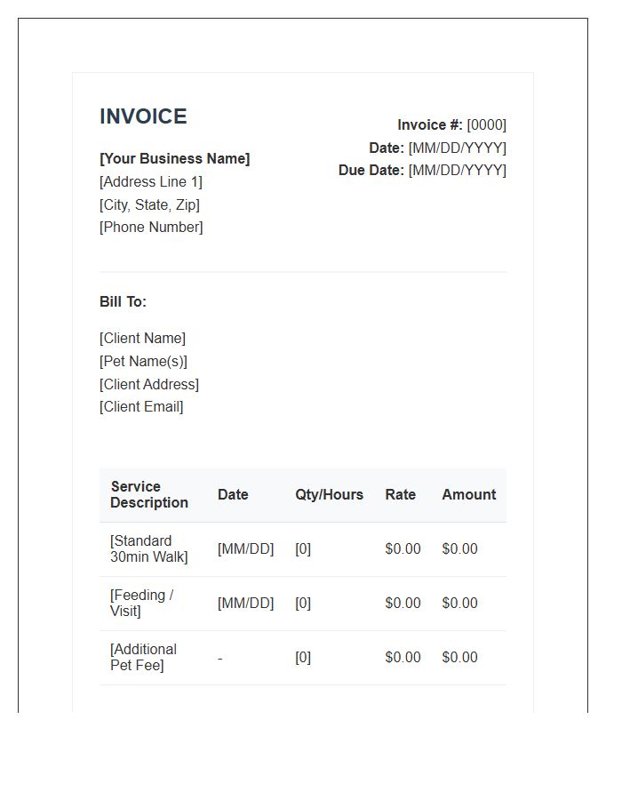 Professional Dog Walking Invoice Template
