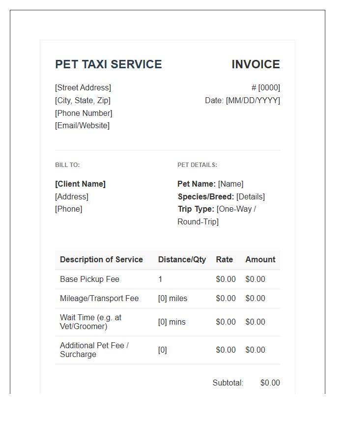 Professional Pet Taxi Service Invoice Template