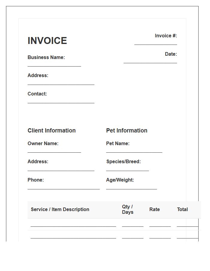 Small Animal Care Invoice Template