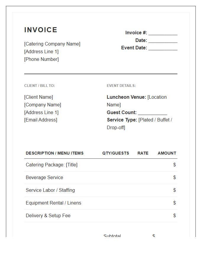 Client Luncheon Catering Invoice Template