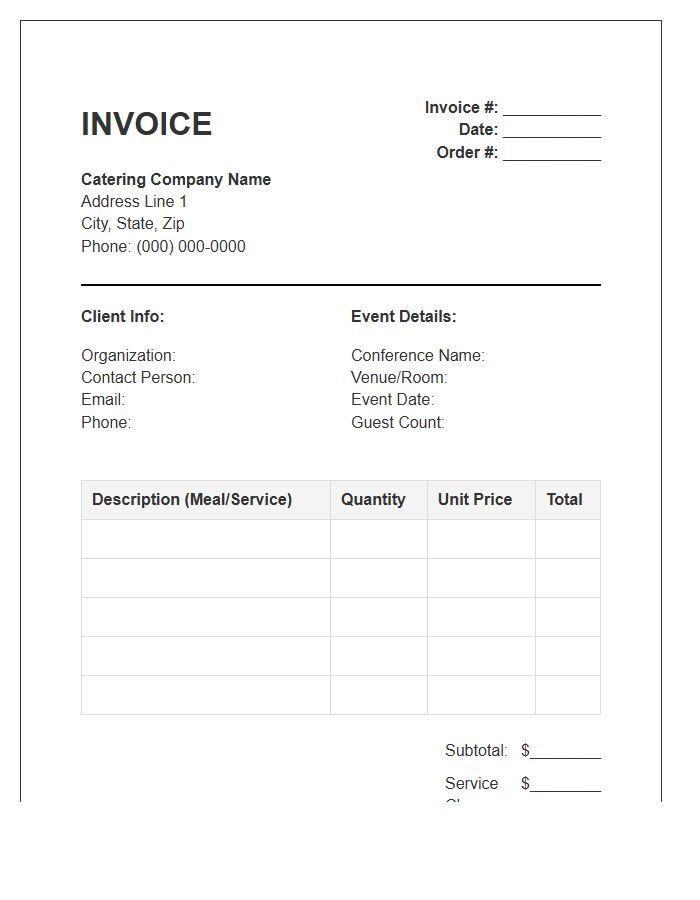 Conference Catering Order Invoice Template