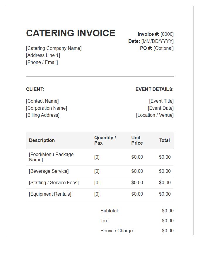 Corporate Event Catering Invoice Template