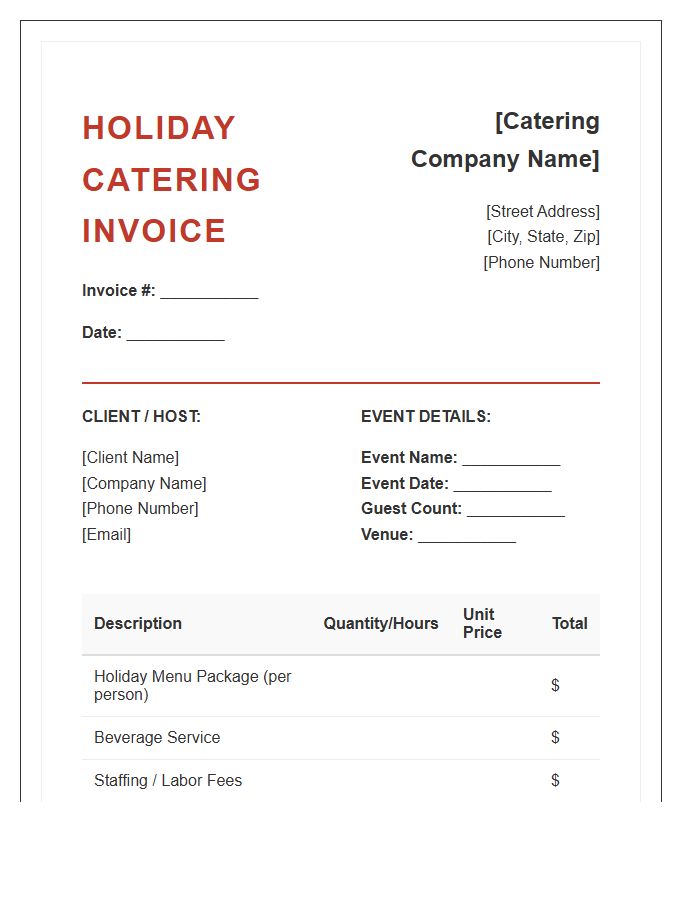 Holiday Party Catering Invoice Template