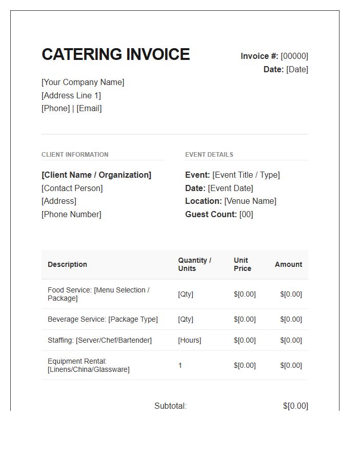 Hospitality Event Catering Invoice Template