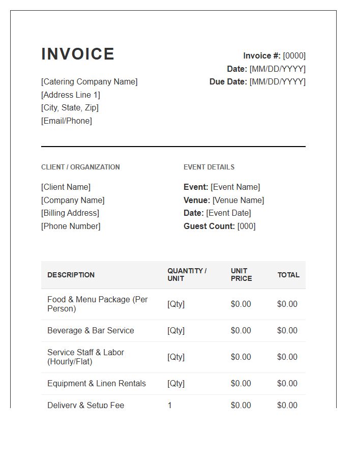 Large Scale Event Catering Invoice Template
