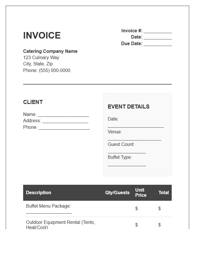 Outdoor Buffet Catering Invoice Template