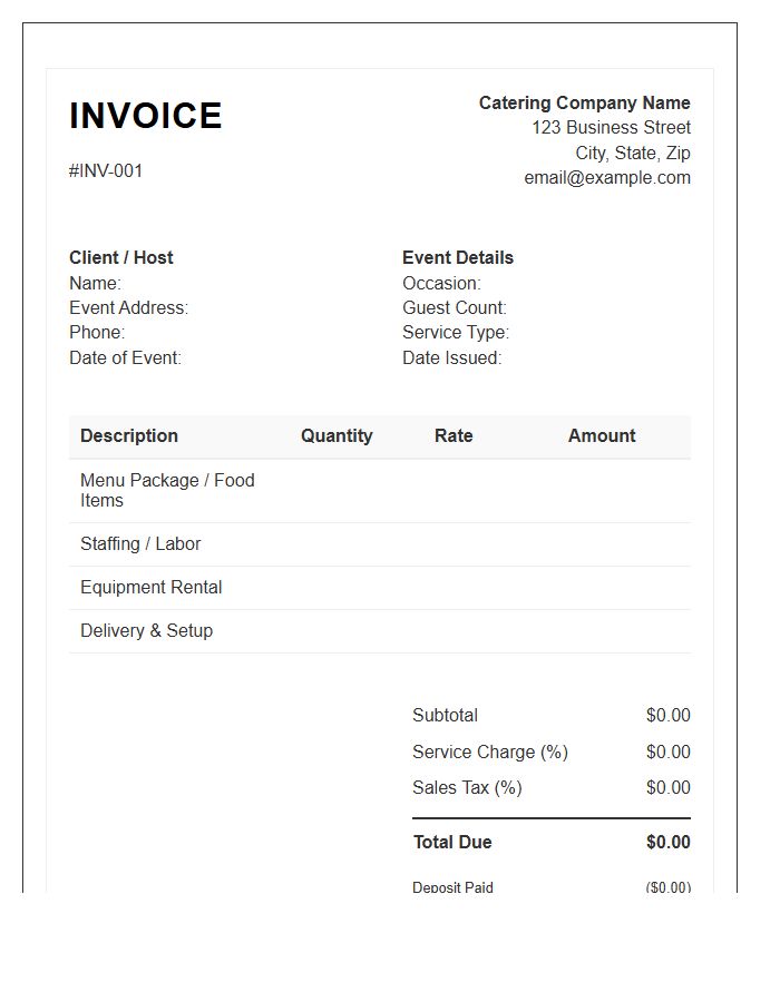 Private Party Catering Invoice Template