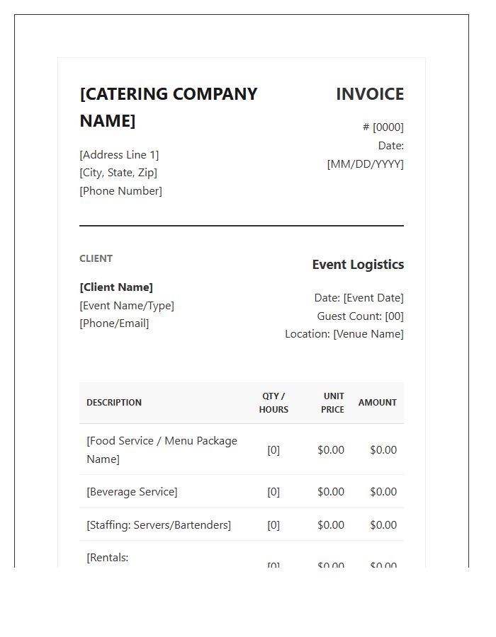 Professional Catering Service Invoice Template