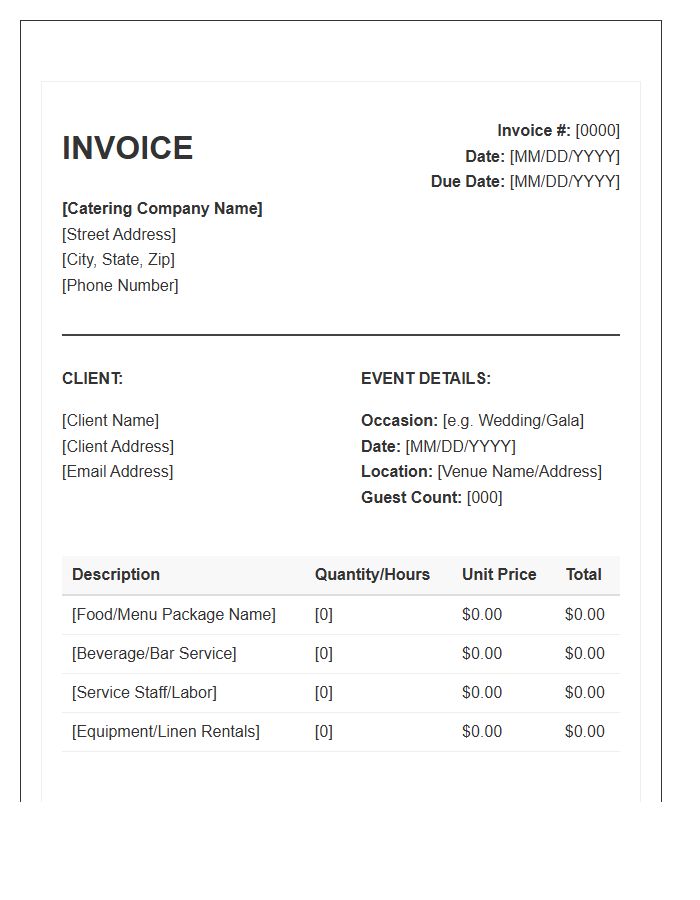 Special Occasion Catering Invoice Template
