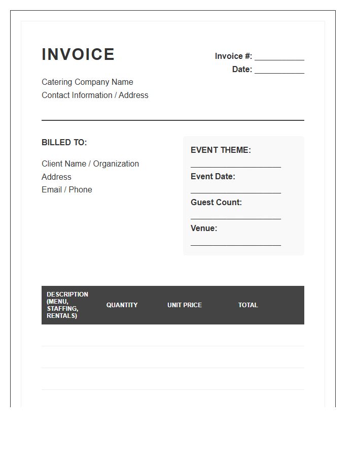 Themed Event Catering Invoice Template