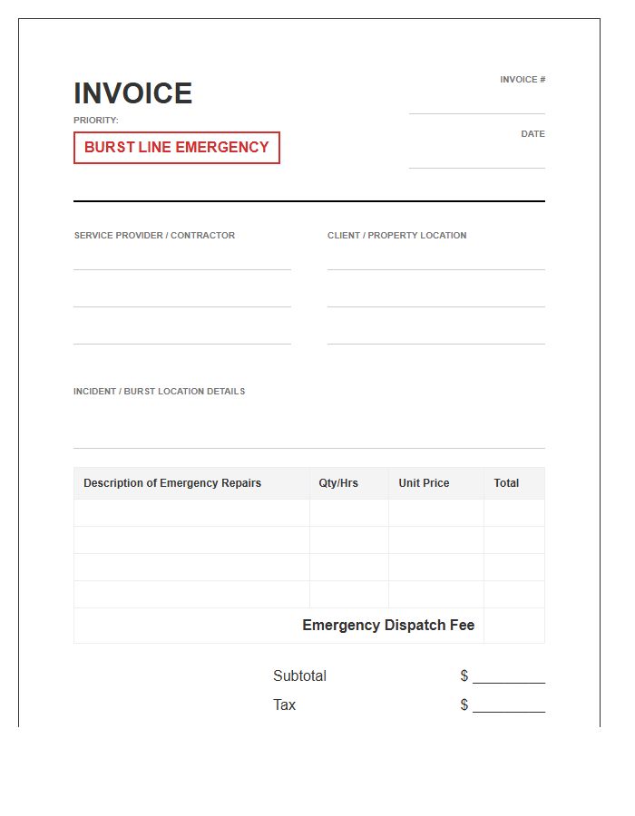 Burst Line Emergency Invoice Template