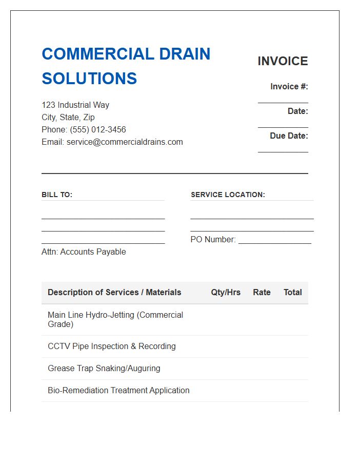 Commercial Drain Cleaning Invoice Template