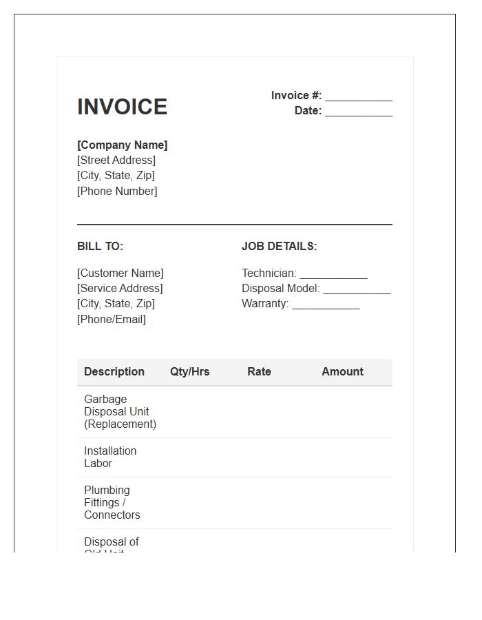 Garbage Disposal Replacement Invoice Template