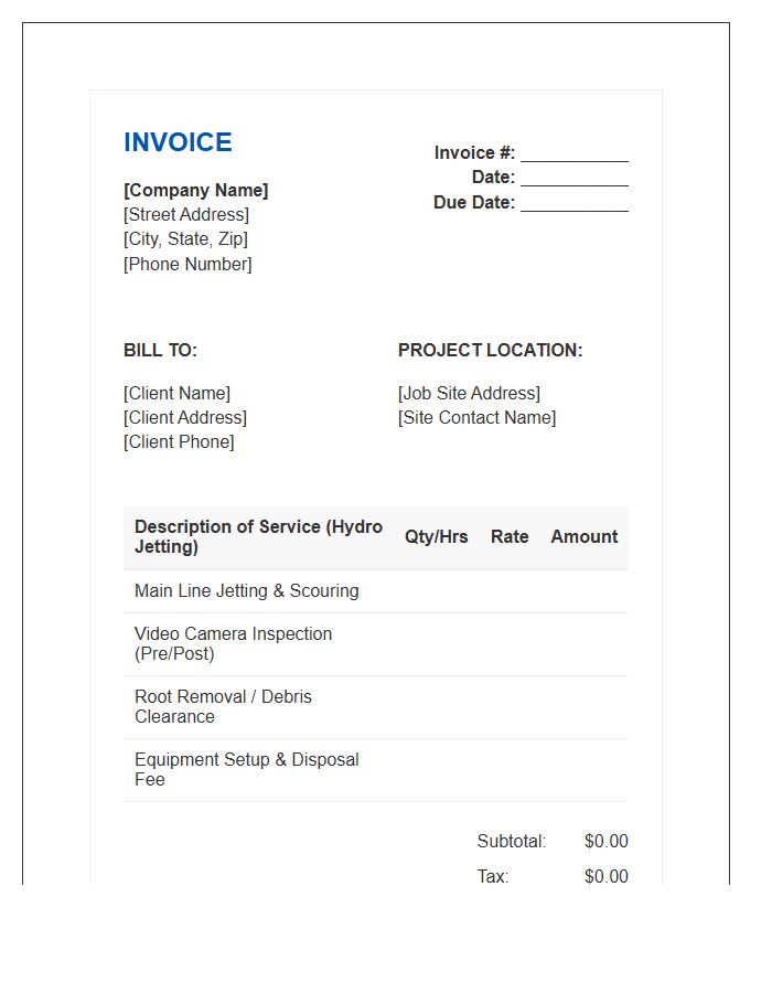 Hydro Jetting Project Invoice Template