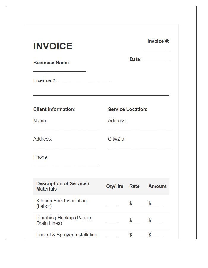 Kitchen Sink Installation Invoice Template