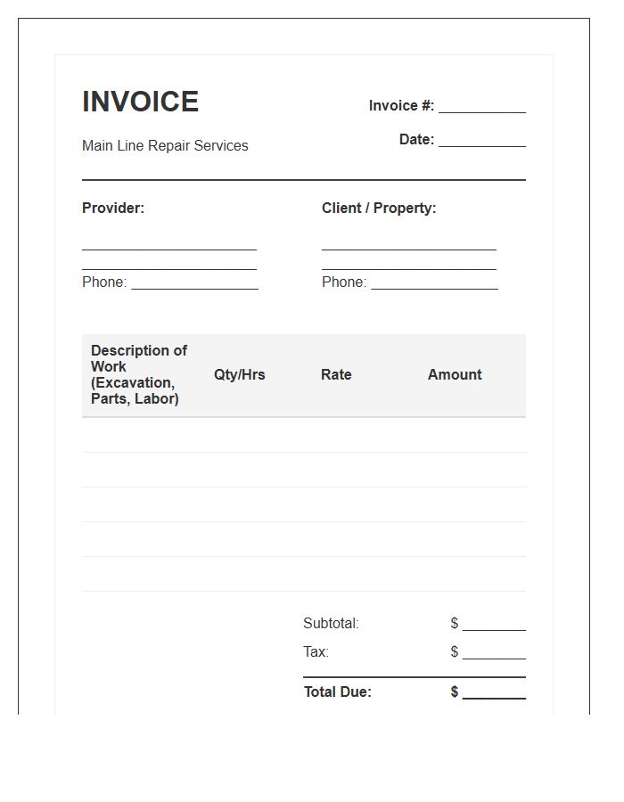 Main Line Repair Invoice Template