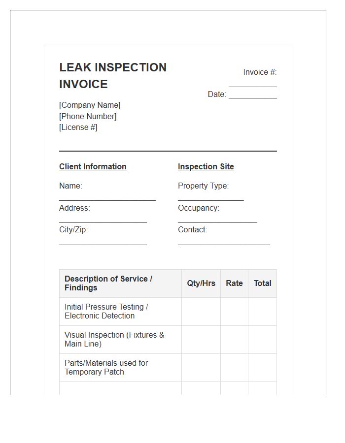 Residential Leak Inspection Invoice Template
