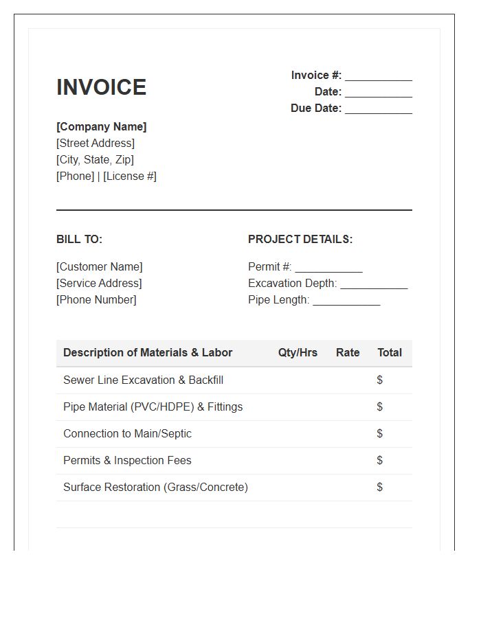 Sewer Line Replacement Invoice Template