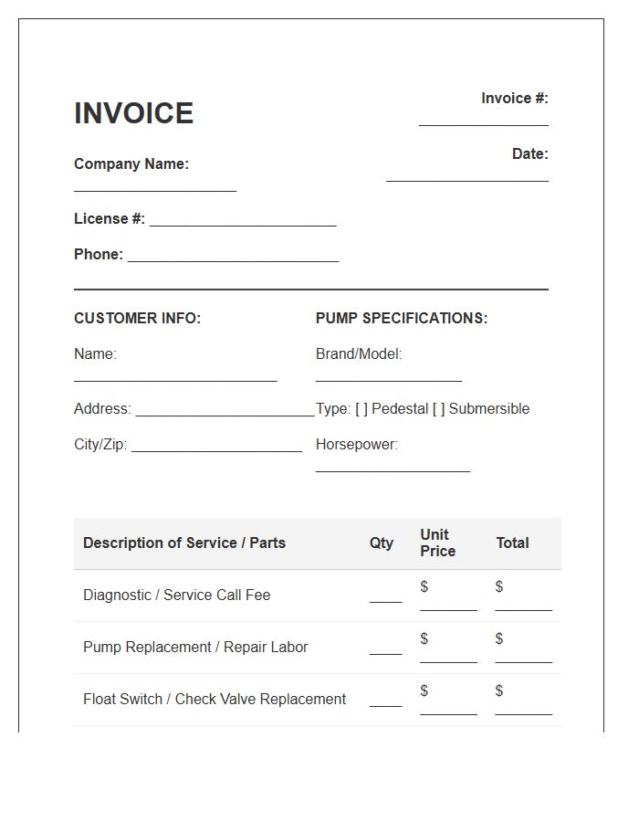 Sump Pump Repair Invoice Template