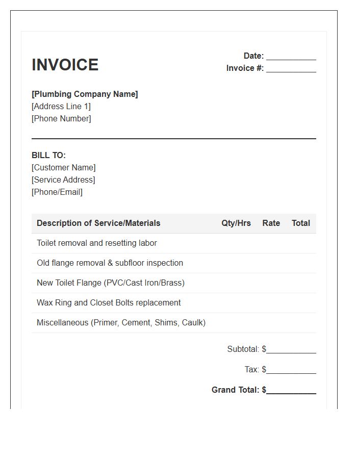 Toilet Flange Replacement Invoice Template