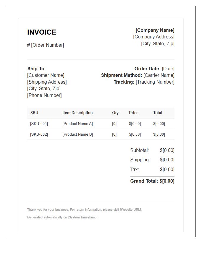 Automated Ecommerce Shipping Invoice Template
