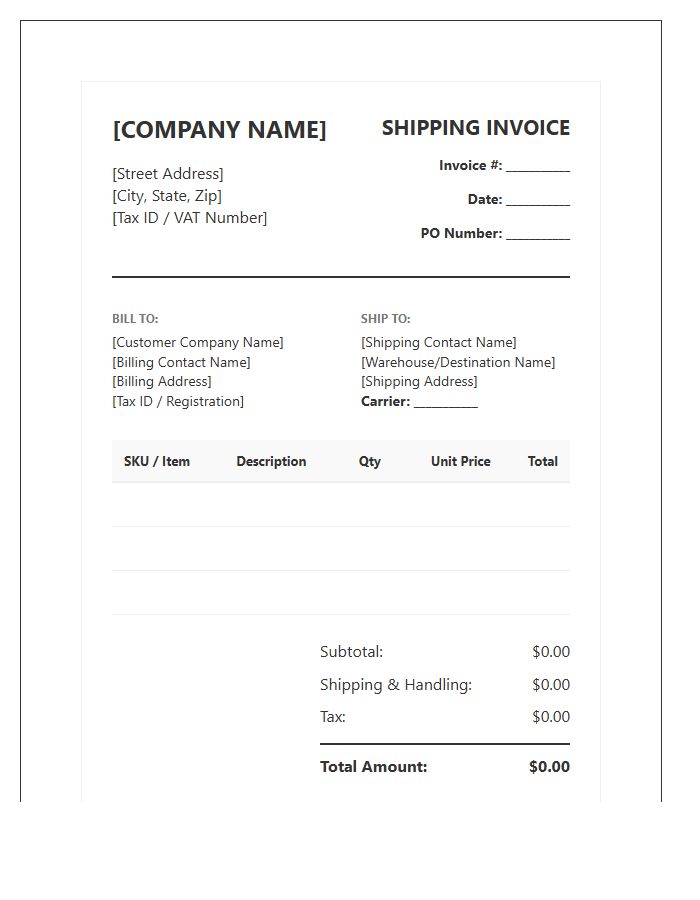 B2B Ecommerce Shipping Invoice Template