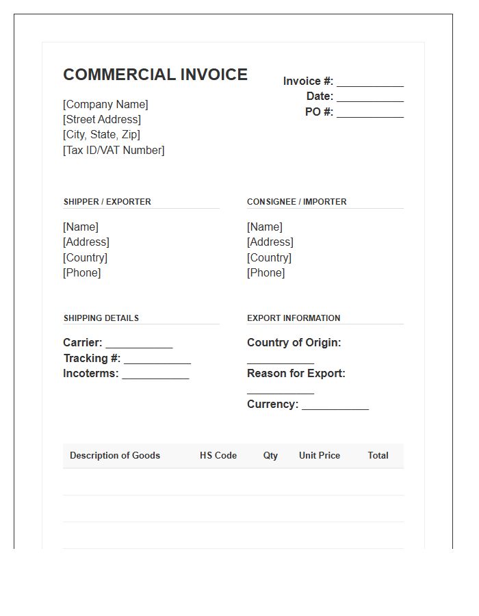 Commercial Goods Shipping Invoice Template