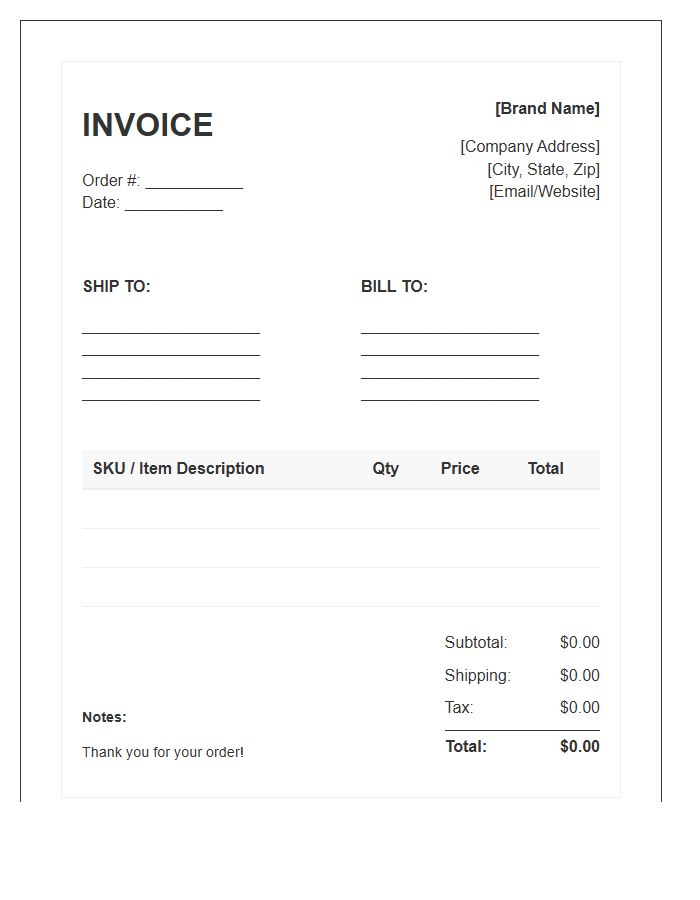 Direct To Consumer Shipping Invoice Template