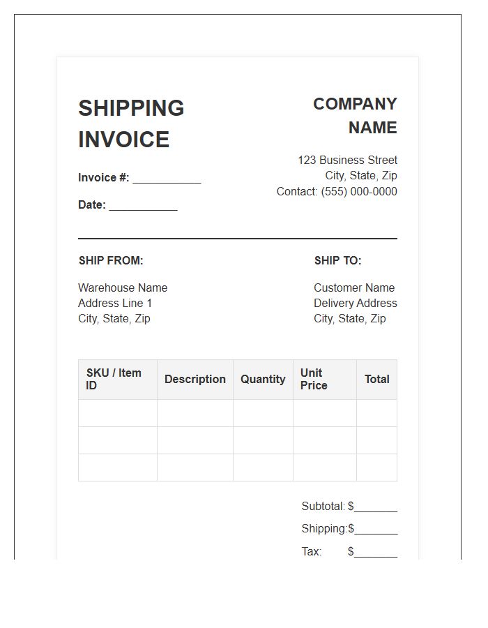 Inventory Management Shipping Invoice Template