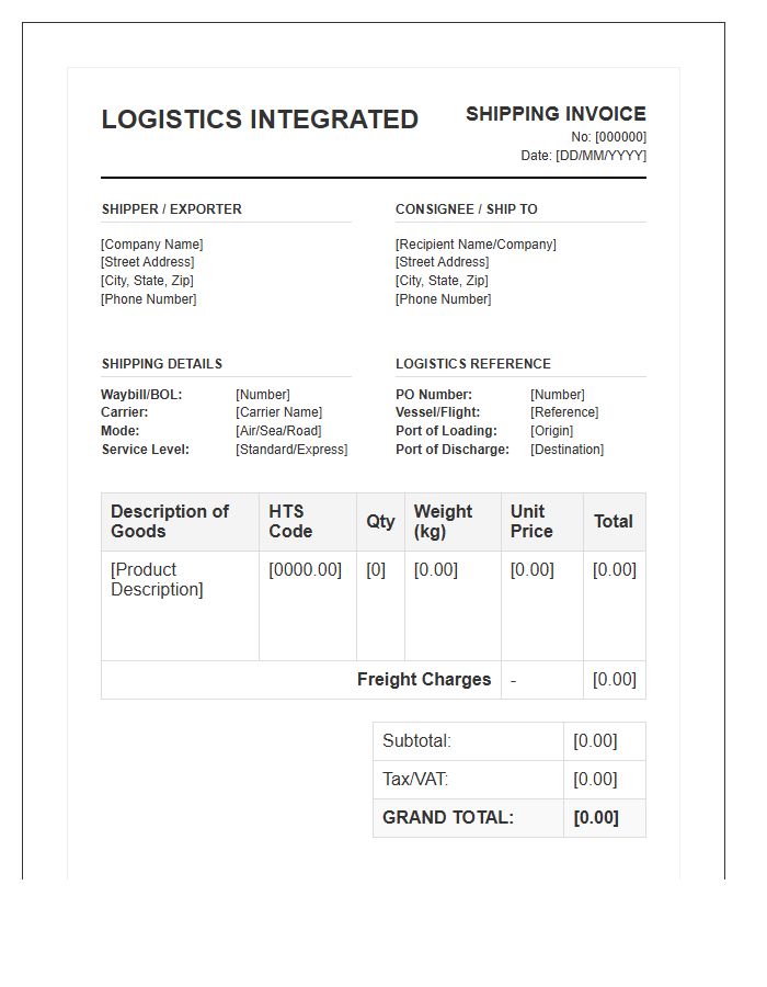 Logistics Integrated Shipping Invoice Template