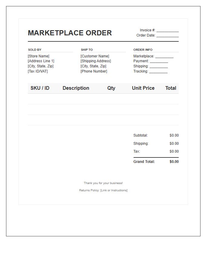 Marketplace Order Shipping Invoice Template