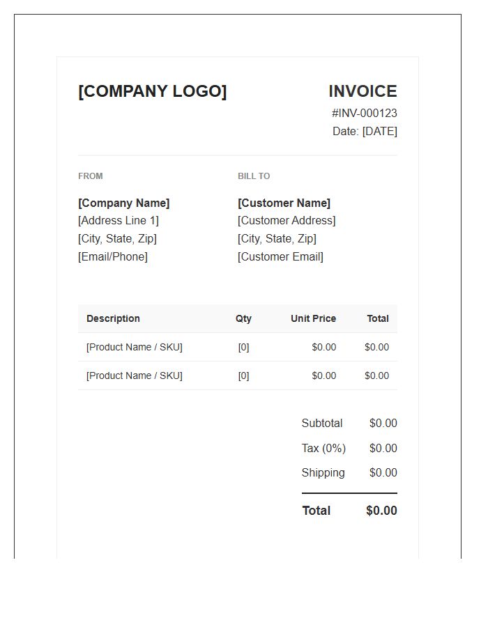 Professional Ecommerce Order Invoice Template