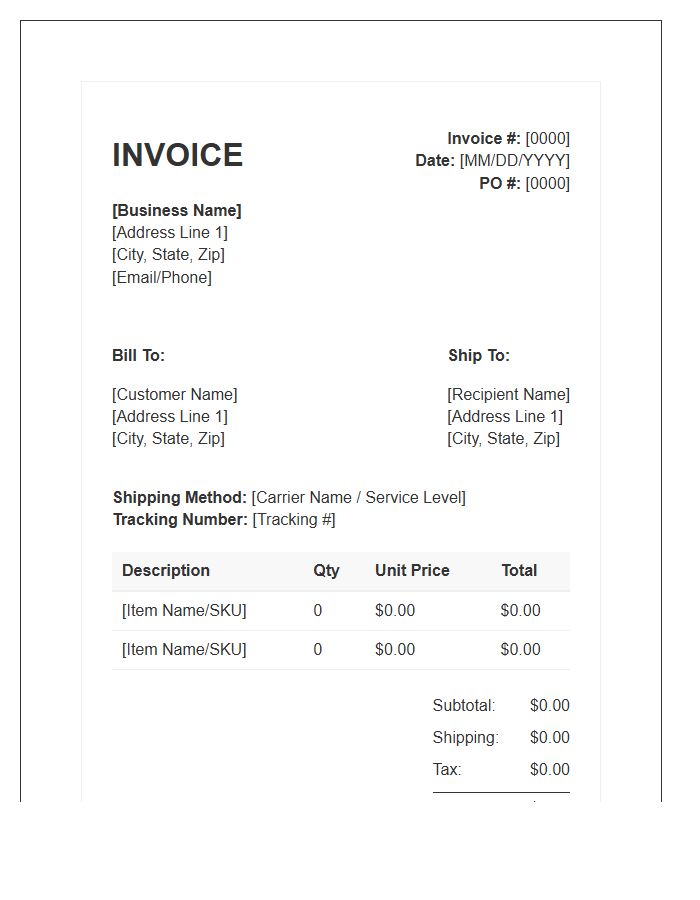 Small Business Shipping Invoice Template