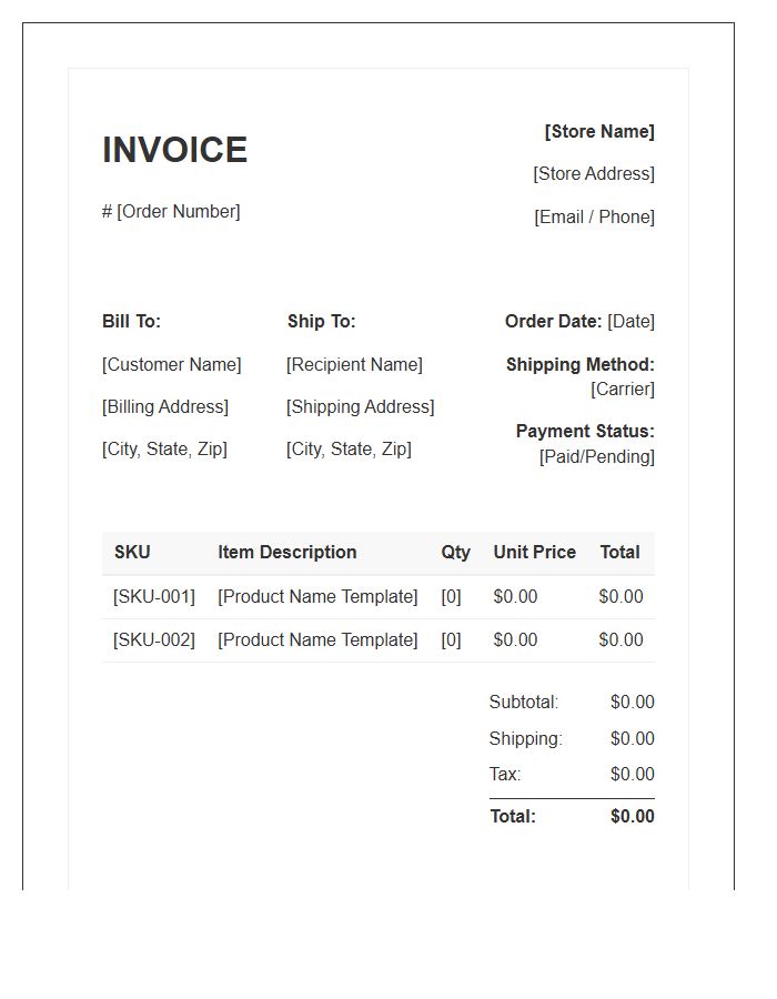 Standardized Ecommerce Shipping Invoice Template