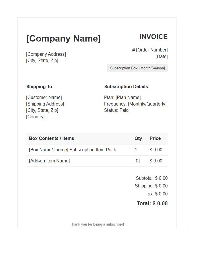 Subscription Box Shipping Invoice Template