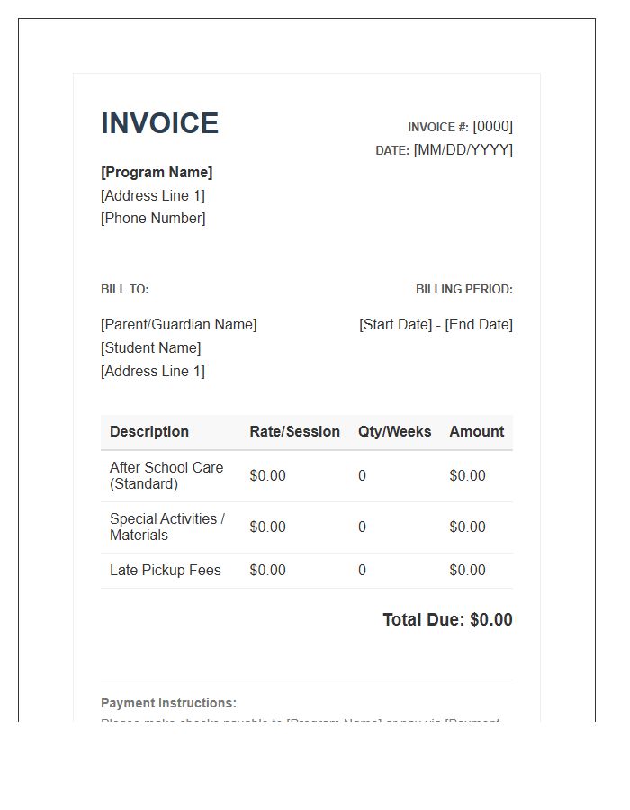 After School Program Invoice Template