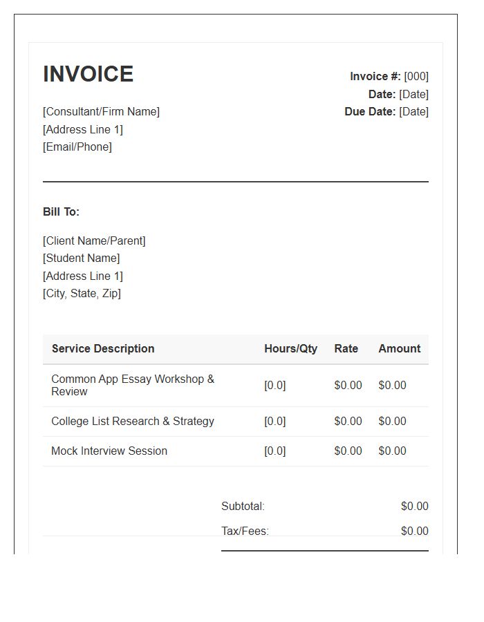 College Admissions Consulting Invoice Template