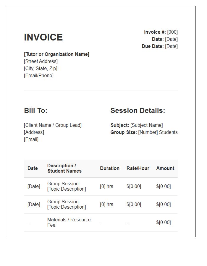 Group Tutoring Session Invoice Template