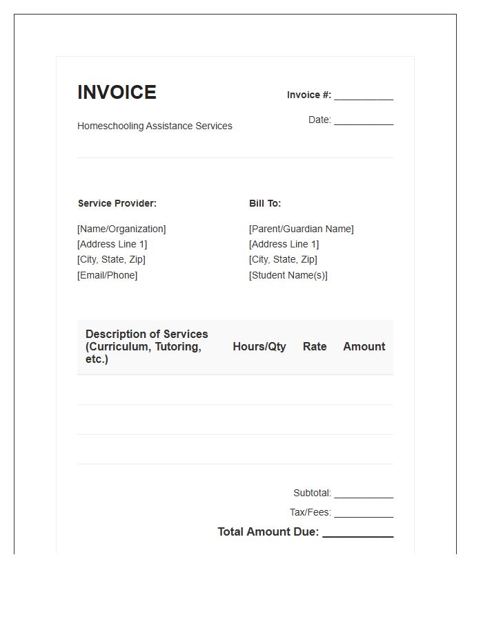 Homeschooling Assistance Invoice Template