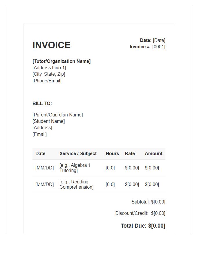 K-12 Academic Support Invoice Template
