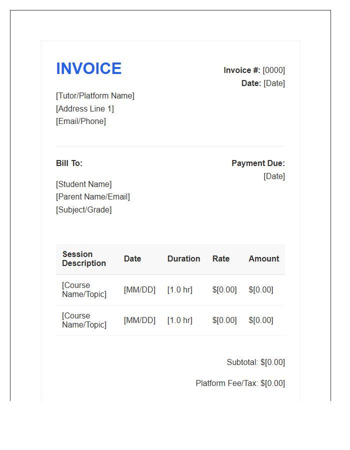 Online Tutoring Platform Invoice Template