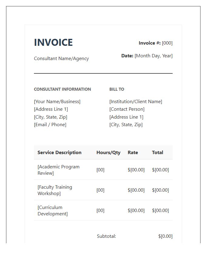 Professional Education Consultant Invoice Template