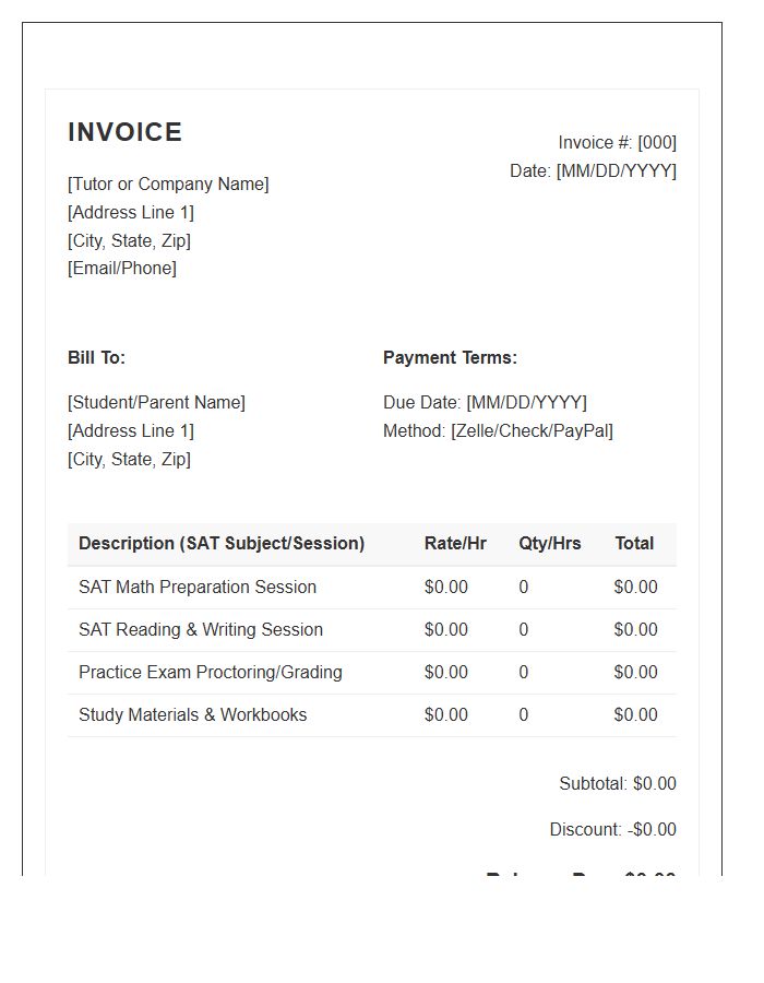 SAT Preparation Invoice Template