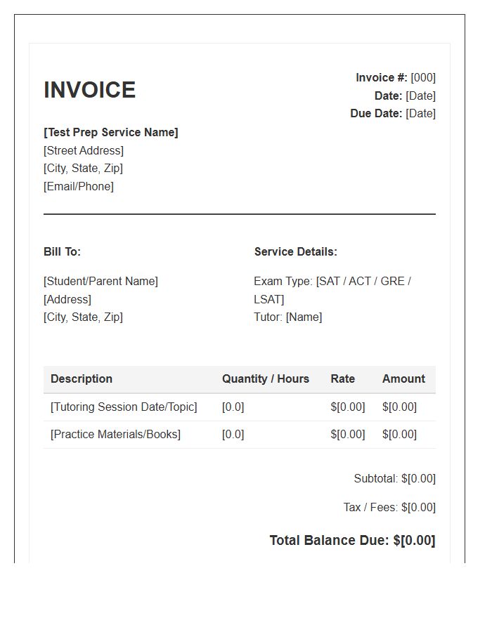 Test Prep Service Invoice Template