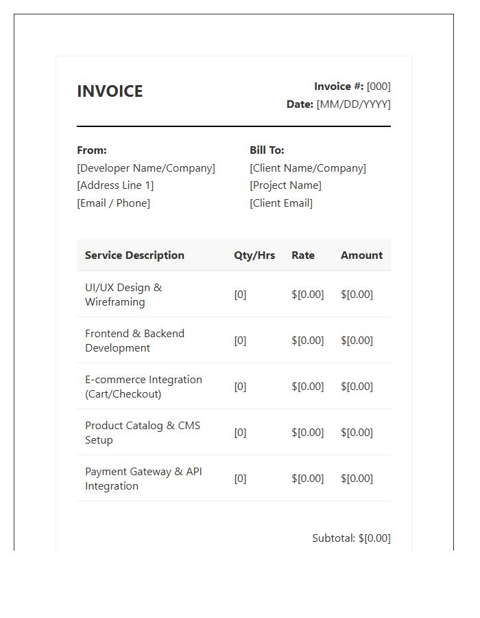 E Commerce Website Development Invoice Template