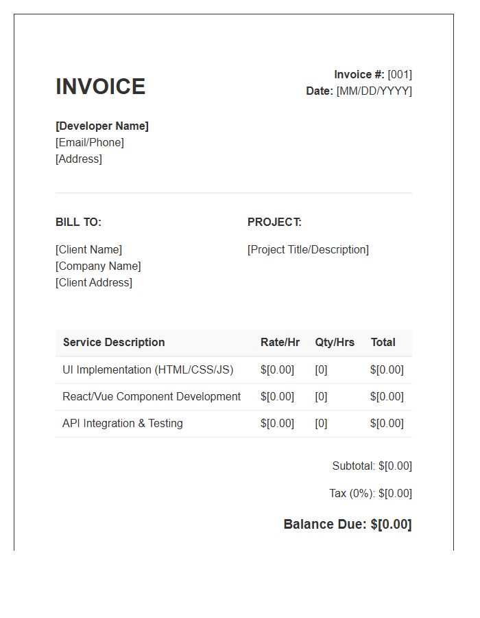 Front End Development Invoice Template